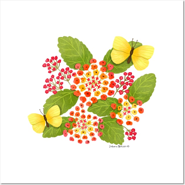 Lantana Flowers and Yellow Butterflies Wall Art by julianamotzko